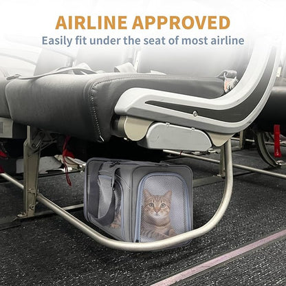 ‌Petsfit Airline Approved Pet Carrier for Small Cats, 15x8x10 TSA Approved Carrier, with Removable Dual-Sided Padding (2-Way Placement) - Fits Under Most Airplane Seats, Escape Proof (Grey)