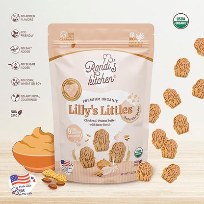 Rondi's Kitchen Lilly's Littles All-Natural & Organic Healthy Soft Dog Treats, Healthy Snacks for Small Dogs, Puppies, and Seniors, Tender Bite Cookies, Human Grade - Chicken & Peanut Butter