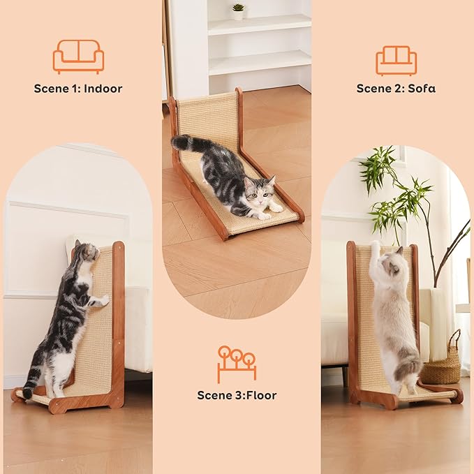 Large Cat Scratching Post for Indoor Cats,26.8'' Solid Wood Frame Natural Sisal L Shape Cat Scratch Pad, Vertical Cat Scratcher,Cat Scratching Board Cat Scratch Post,Perfect Cat Furniture