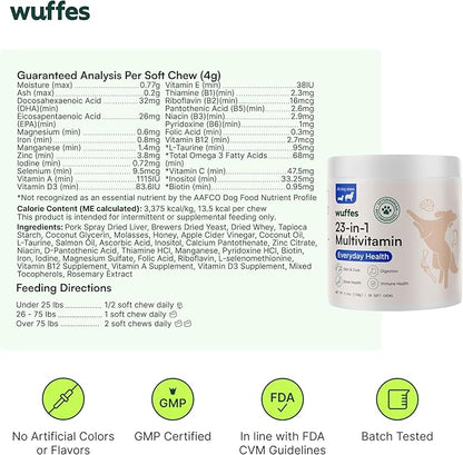 Wuffes 23-in-1 Chewable Dog Multivitamin&Supplements Bundle - Dog Multivitamin for Small&Large Breed - 2 Pack - 60 Count