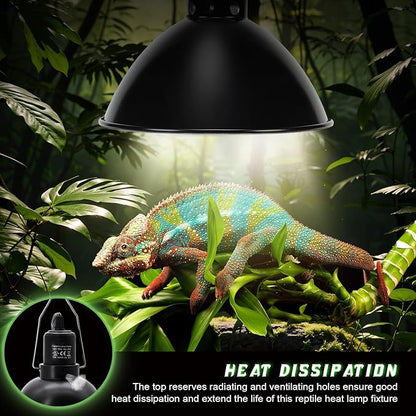 Reptile Light Fixture with Dimming Switch and Timer, 8.5 Inch Deep Dome Reptile Heat Lamp Fixture, Reptile Lamp Fixture Cap for UVB Bulb Basking Heat Bulb for Reptile Glass Terrariums, 2PCS