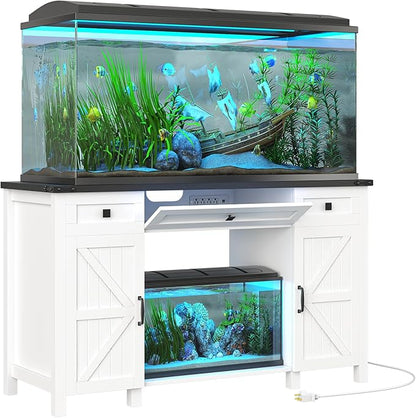 Farmhouse 55-75 Gallon Fish Tank Stand with Power Outlet, Aquarium Stand with 2 Drawers and Adjustable Shelves, Heavy Duty Reptile Tank Stand for 2 Fish Tank/Turtle Tank/Reptile Terrarium