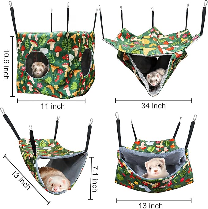 Guinea Pig Hammock 4 Pack,Washable Soft Ferret Hammock for Cage-Small Pet Hanging Hideout Bed with Tunnel Toys,Rat Hideout, Chinchilla Hammock&Chinchilla Bedding Accessories for Rat,Ferret,Small Pets