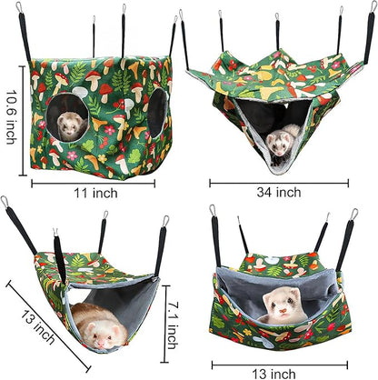 Guinea Pig Hammock 4 Pack,Washable Soft Ferret Hammock for Cage-Small Pet Hanging Hideout Bed with Tunnel Toys,Rat Hideout, Chinchilla Hammock&Chinchilla Bedding Accessories for Rat,Ferret,Small Pets