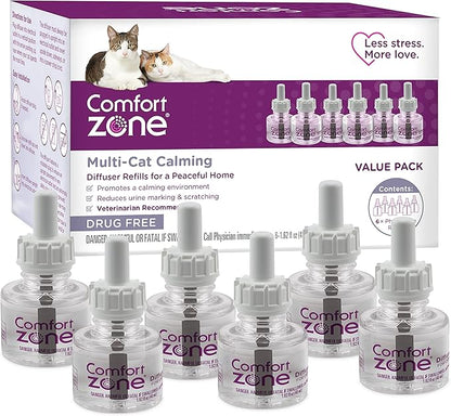 COMFORT ZONE 6 Pack MultiCat Diffuser Refills; Cat Calming Pheromones Help Anxiety; 30-day refills