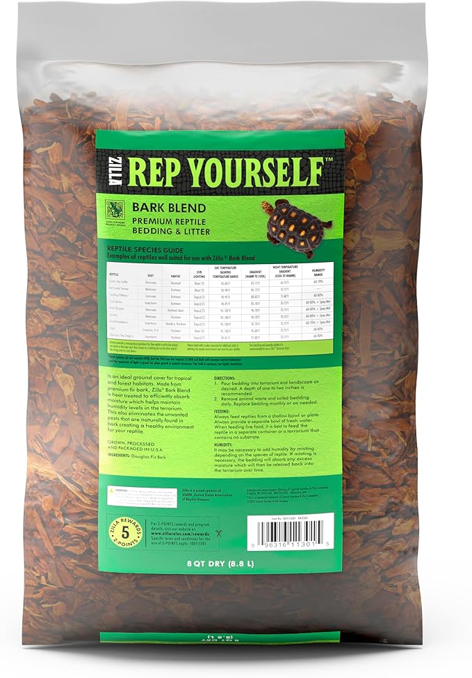 Zilla Reptile Terrarium Bedding Substrate Bark Blend, 8 Quart