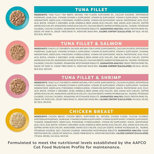 Applaws Vitality Wet Cat Food in Broth, Natural Cat Food with Added Vitamins & Minerals, Grain-Free, Carrageenan Free, Variety Selection in Broth (24 Count, 2.47 oz Cans)