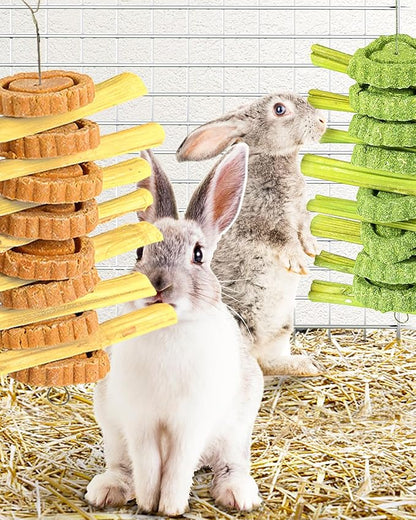 3PS Rabbit Toys for Bunny Boredom, Hanging Rodent Dental Toy with Papaya Stems Sweet Bamboo Hamsters, Chinchillas, Guinea Pigs