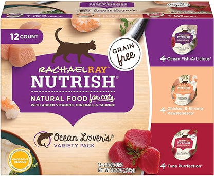Rachael Ray Nutrish Natural Wet Cat Food, Ocean Lovers Variety Pack, 2.8 Ounce Cup (Pack of 12), Grain Free
