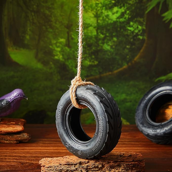 2 Pcs Tire Swing Bird Feeder for Outdoor Hanging 6 x 2 Inches with Rope Special Tire Bird Feeder Seed Catcher for Funny Swing Outside Gift