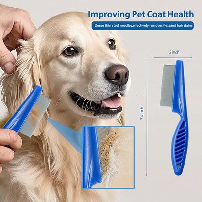 4Piece Dog Grooming Brush Set with Grooming Gloves, Deshedding Comb & Massage Bath Brush - Multifunctional Pet Hair Removal Tools for Shedding, Bathing, Brushing (Blue)