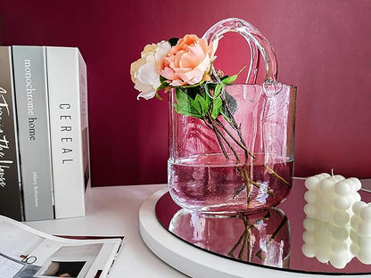 OLEEK Purse vases for Flowers (Handmade) Glass Bag vase -10 Inches- Blue for centerpieces & Fish Bowl - Handbag Unique Flower vase Decorative - Glass Handbag vases for Cute Room Decor