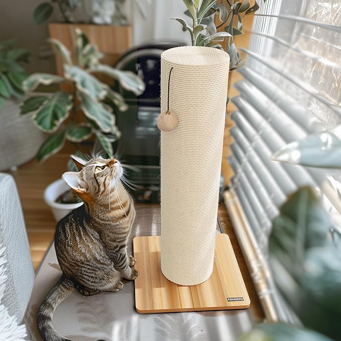 KAMABOKO 29.5" Cat Scratching Post, 7.5" Ultra-Large Diameter Natural Sisal Cat Scratch Post, Scratch-Resistant Tall Cat Scratcher for Indoor Cats, Protect Your Furniture, Beige, Pack of 2