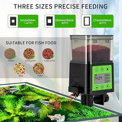 Automatic Fish Feeder for Aquarium with Timer, LCD Display 320ML Large Capacity Adjustable Fish Dispenser, Operated Feeders for Goldfish, Turtle for Vacation, Weekend or Daily Use(Green)