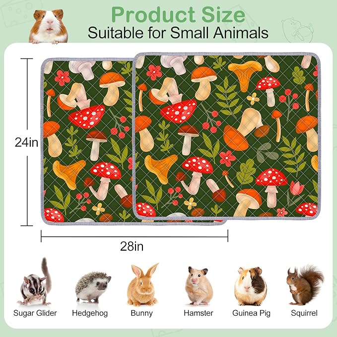 2 Pack Guinea Pig Bedding, Washable Guinea Pig Cage Liner Reusable Guinea Pig Mat Waterproof Guinea Pig Bedding for Cage, Super Absorbant Guinea Pig Pee Pads for Small Animals Hamster Rabbit Squirrel