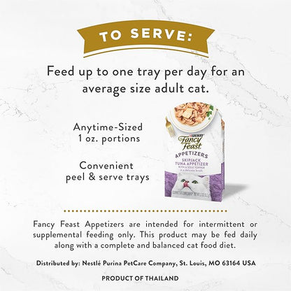 Purina Fancy Feast Appetizers Lickable Grain Free Wet Cat Food Topper Skipjack Tuna Appetizer with Sole - (Pack of 10) 1.1 oz. Trays