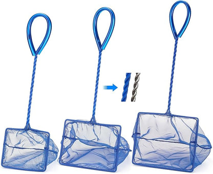 3 Pack Aquarium Net, Multi-Size Fine Quick Fish Catch Nets Extra Soft Nylon Fishing Nets with Plastic Handle for Aquarium Fish Tank Supplies- Blue (4in,5in, 6in)