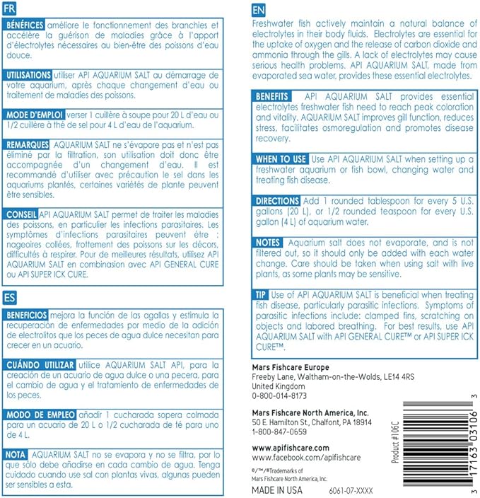 API AQUARIUM SALT Freshwater Aquarium Salt 65-Ounce Box
