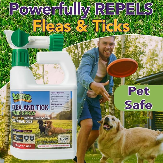 Trifecta Outdoor Flea & Tick Spray for Yards | All Natural Flea and Tick Prevention for Yards with Essential Oils | Pet and Family Safe | Hose-End Sprayer, Ready-To-Use (2 Pack for up to 10,000 Sq Ft)