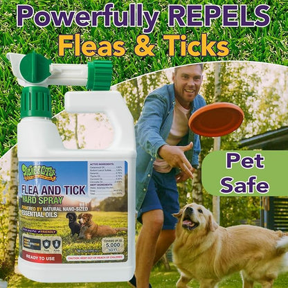 Trifecta Flea and Tick Ready to Use Outdoor Spray for Yards | All Natural Flea and Tick Prevention for Yards with Essential Oils | Pet and Family Safe | Hose-End Sprayer for up to 5,000 Sq Ft