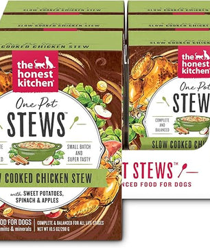 The Honest Kitchen Human Grade One Pot Stews Wet Dog Food - Slow Cooked Chicken Stew with Sweet Potato, Spinach & Apples, 10.5 Ounce Box (Pack of 6)