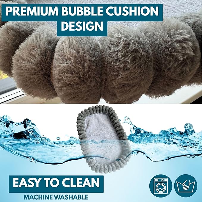 Cat Window Perch — Premium Cat Window Hammock with 4 Large Suction Cups & Soft Bubble Cushion; Strong Rustproof Metal Frame Window Bed Holding 40lbs; Easy Assembly Perch for Indoor Cats; Gray