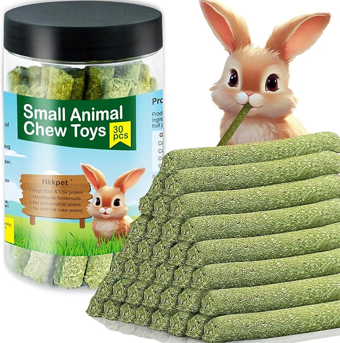 12.3 Ounces Timothy Hay Sticks, Natural Timothy Hay for Guinea Pigs, Chinchillas, Hamsters, Handmade Rabbit Chew Toys