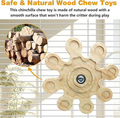 PINVNBY 2 PCS Natural Wooden Chinchilla Chew Toys Rotatable Chinchilla Toy Interactive Teeth Grinding Chew Toy Hanging Chinchilla Cage Accessories for Bunny Rabbit Guinea Pig Hamster Squirrel (Snow)