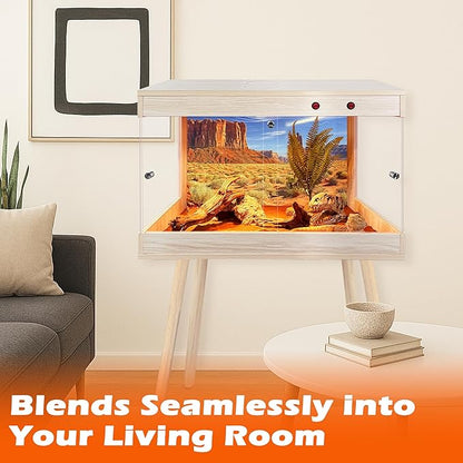 Royxen Bearded Dragon Tank with Metal Mesh Top and Leg Stand,Tempered Glass Reptile Tank,Reptile Enclosure,Lizard Tank for Chameleon,Snake,Lizard Habitat(24inch,Oak)