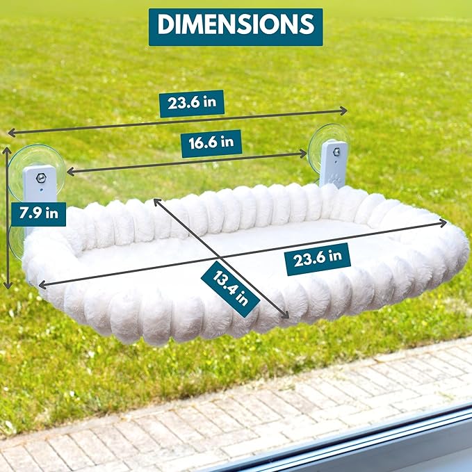 Cat Window Perch — Premium Cat Window Hammock with 4 Large Suction Cups & Soft Bubble Cushion; Strong Rustproof Metal Frame Window Bed Holding 40lbs; Easy Assembly Perch for Indoor Cats; White