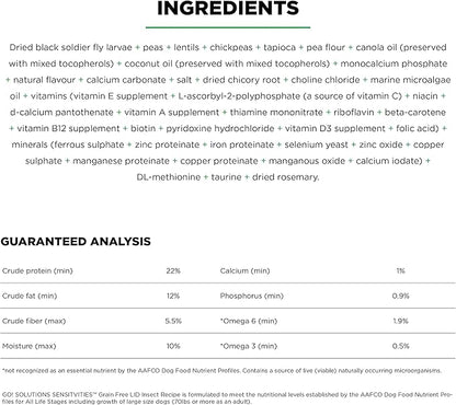 Go! Solutions Sensitivities Limited Ingredients, Grain-Free Dry Dog Food, Insect Recipe for Sensitive Stomach, 12 lb Bag