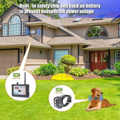 Wireless Dog Fence Training Collar Pet Two Way Signal 2-in-1 System, Adjustable Control Range Warning Strength, Display Battery Level, Waterproof Reflective Dog Collar
