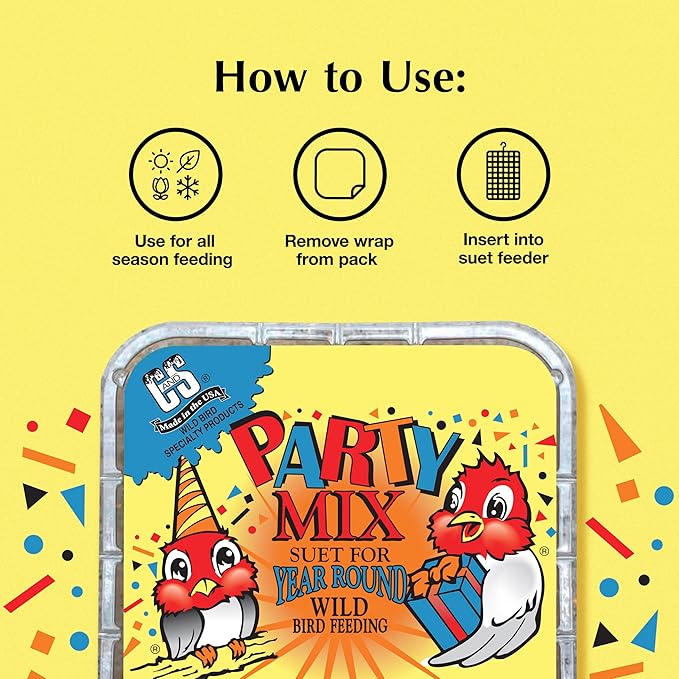 C&S Party Mix Suet Treat, Suet Cakes for Wild Birds, 11 Ounces, Pack of 8
