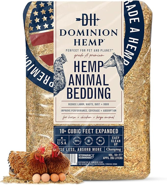 Premium Hemp Bedding for Chicken Coops in Bulk 285 Liters - USA-Grown & Processed - Ideal Nesting Material for Newly Hatched Chicks - Brooder Cover - Suitable for Pet Bedding, 1-Pack