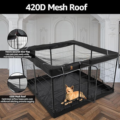 PJYuCien Dog Playpen Plus Storage Bag, 32" H 8 Panels Puppy Pen with Square Bottom & Top Cover, Heavy Duty Dog Fence for Camping