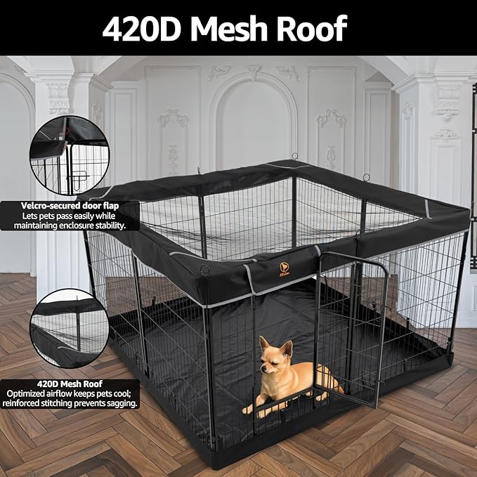 PJYuCien Dog Playpen Outdoor Plus Storage Bag, 24" H 8 Panels Puppy Pen with Square Bottom & Top Cover, Heavy Duty Dog Fence for Camping