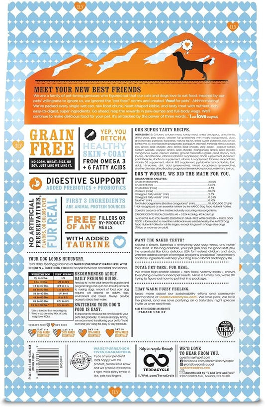 I and love and you Naked Essentials Dry Dog Food - Chicken + Duck - High Protein, Real Meat, No Fillers, Prebiotics + Probiotics, 11lb Bag
