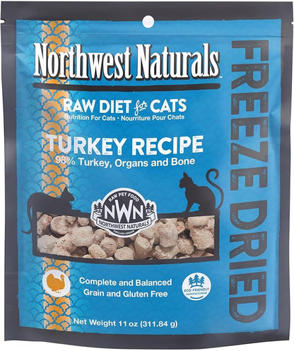 Northwest Naturals Freeze-Dried Turkey Cat & Kitten Food – Bite-Sized Nibbles – Healthy, Limited, Human-Grade Ingredients, All-Natural, High-Protein Raw Diet – Complete & Balanced, Made in USA, 11 oz