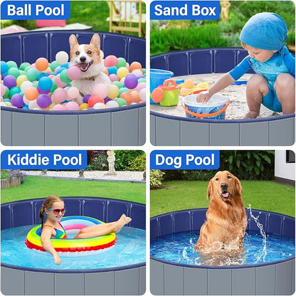 Dog Pool for Large Dogs, Kiddie Pool Hard Plastic, Dog Bathtub Portable, Foldable Pool for Dogs Slip-Resistant (Dark Gray, S - 32'' x 8'')