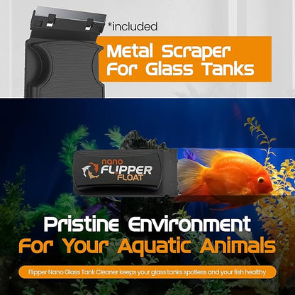 Flipper Cleaner Float - 2-in-1 Floating Magnetic Aquarium Glass Cleaner - Fish Tank Cleaner - Scrubber & Scraper Aquarium Cleaning Tools - Floating Fish Tank Cleaner, Nano