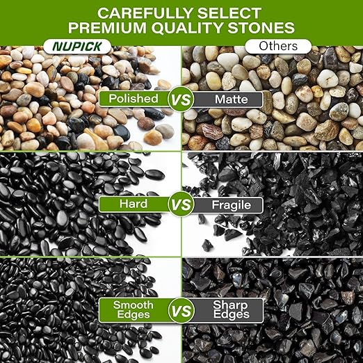 NUPICK 12lb River Rocks for Plants Indoor, 3/8 Inch Black Pebbles for Vases Fillers, Decorative Pea Gravel for Fish Tank, Natural Polished Stones for Succulent, Bonsai, Landscaping, Bird Baths