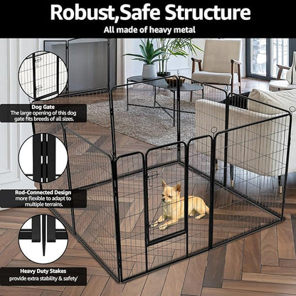 PJYuCien Dog Playpen Outdoor Plus Storage Bag, 24" H 8 Panels Puppy Pen with Square Bottom & Top Cover, Heavy Duty Dog Fence for Camping