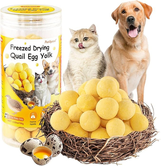 3.52oz/100g Freeze Dried Quail Egg Yolk, Cat and Dog Treats, Single Ingredient Pet Snacks, Healthy Tasty Dry Pet Food