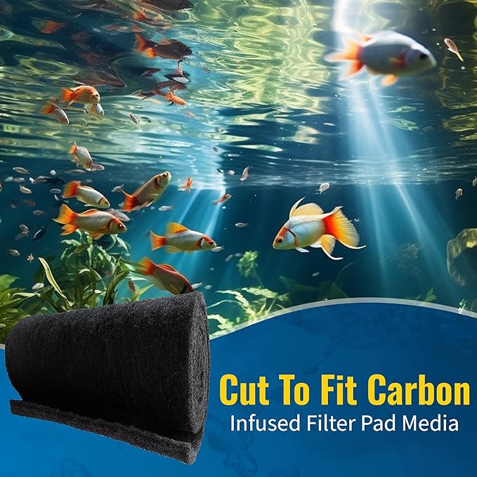 CFS – Pack of 2, Cut to Fit Carbon Infused Filter Pad Media for Clean & Clear Fish Tank and Ponds – Fresh & Filtered Water for Aquariums – Charcoal Filter Pads – Black – 10.5" x 72"