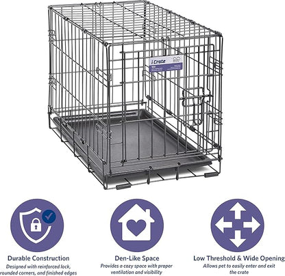 MidWest Homes for Pets 22-Inch iCrate Folding Dog Crate with Divider Panel, Leak-Proof Tray & Secure Latches – Metal Wire Kennel for XS Breeds – Portable, Durable & Easy to Assemble