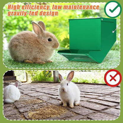Maxcheck 2 Pcs Rabbit Feeder for Cages Small Animal Food Dispenser with Lid Metal Chicken Grit Oyster Shell Feeders Outside(7.7 Inches,Mesh Bottom,Green)