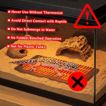 Reptile Heat Pad, 8" X 12" 16W, Heating Pad for Reptile Tank, Lizard, Snake, Bearded Dragon, Hermit Crab, Leopard Geckos Terrarium Heating Mat, Safe & Durable Heat Pad for Reptiles
