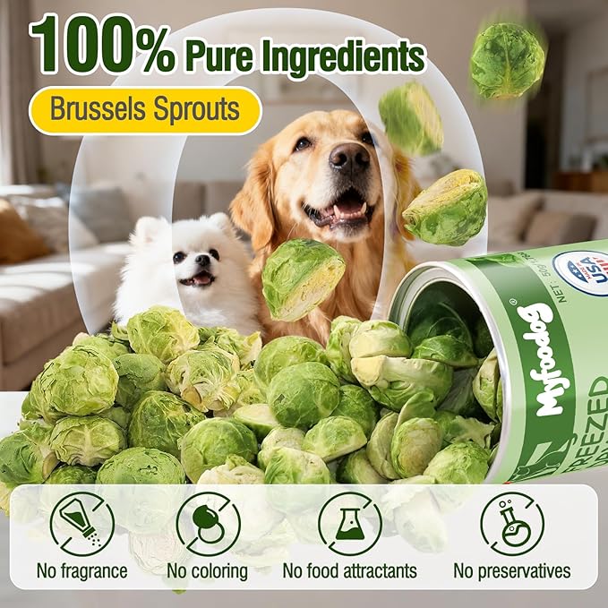 Freeze Dried Brussels Sprouts for Dog, Single Ingredient, Nutrient Rich, Low Calorie Dog Treats Snack, Also for Rabbits, Birds, Turtles & Guinea Pigs (50g)