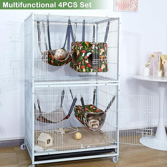Glittme Ferret Hammock 4 Pack Ferrets Cage Accessories Washable Rat Hammock on Ferrets Cage Soft Guinea Pig hammocks for Rat, Sugar Glider, Squirrel, Guinea Pig