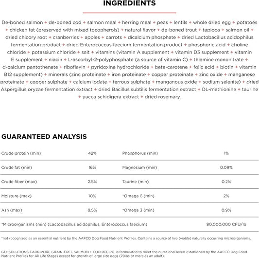 Go! Solutions Carnivore, Grain-Free, Protein Rich Dry Cat Food, Salmon and Cod Recipe, 3 lb Bag
